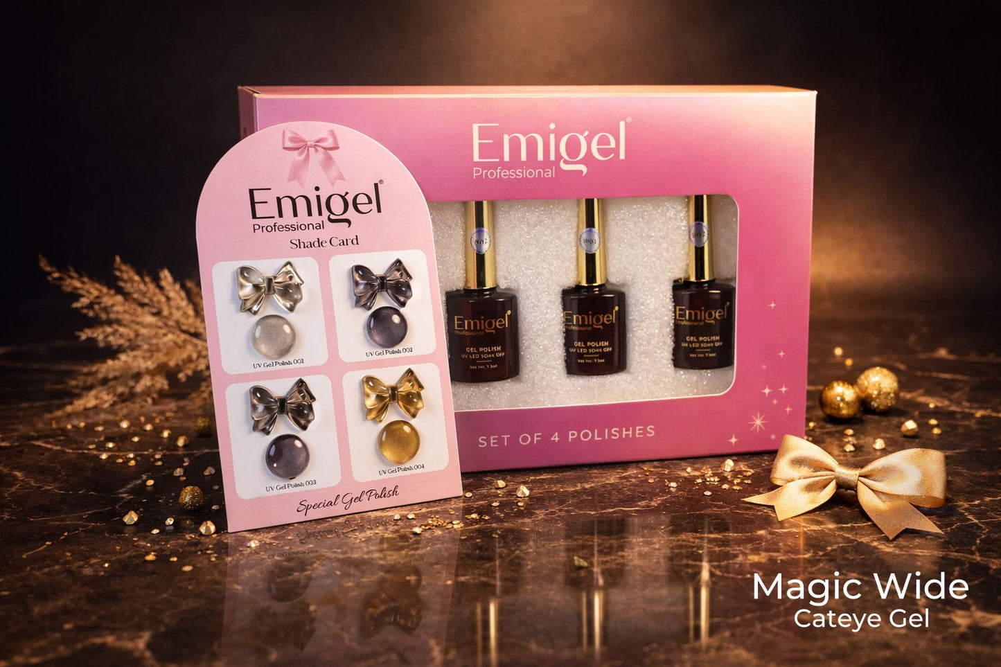 Emigel Cat Eye Gel Polish Set of 4 (7.5ml Each) with Shade Card B