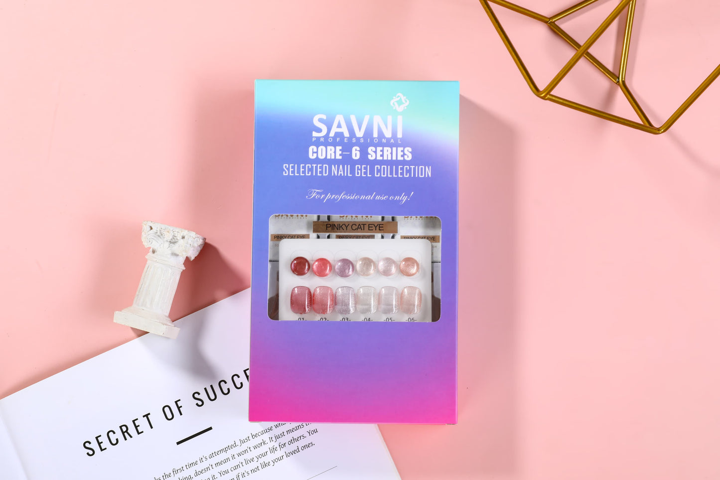 Savni 6pc Gel Polish Set- Pink Cat Eye 10ML Each With Shade Card
