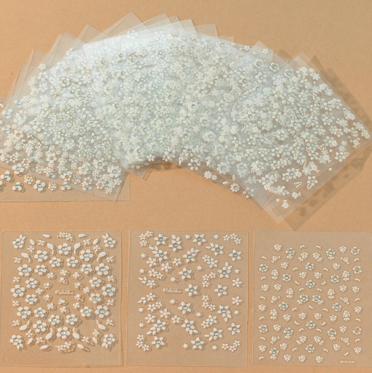 30pcs 3D Sticker - White Floral