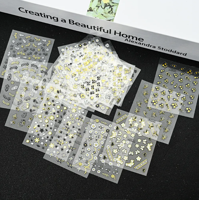 30pcs 3D Sticker - Black & Golden