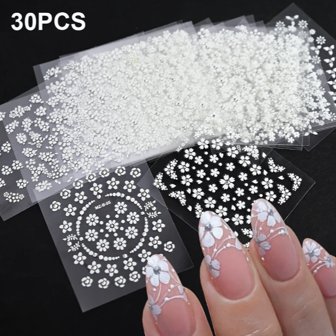 30pcs 3D Sticker - White Floral
