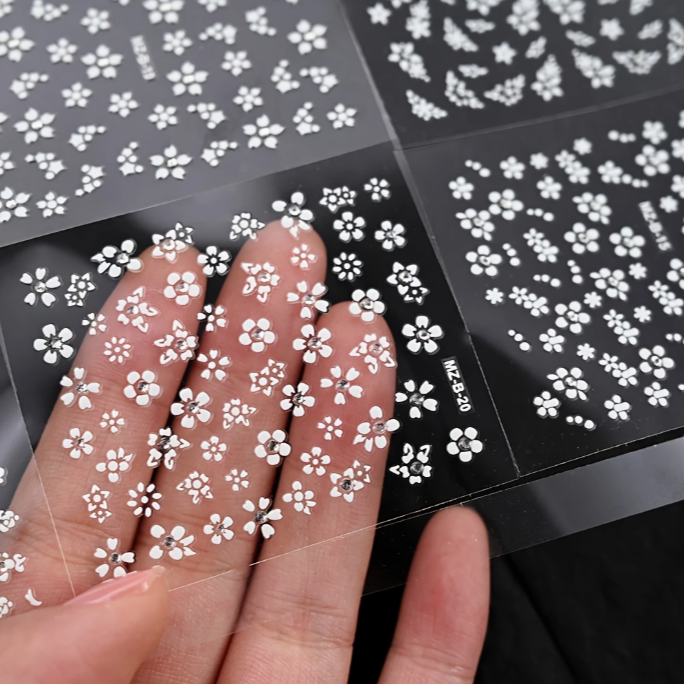 30pcs 3D Sticker - White Floral