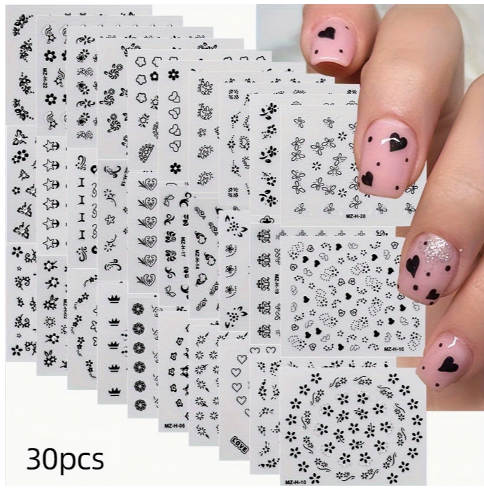 30pcs 3D Sticker - Black