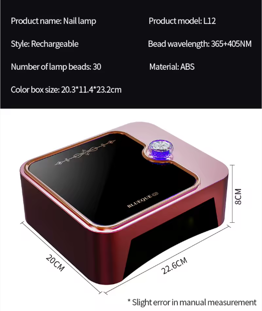 Blueque L12 Rechargeable UV/LED Nail Lamp Wireless/ Portable 72 Watts