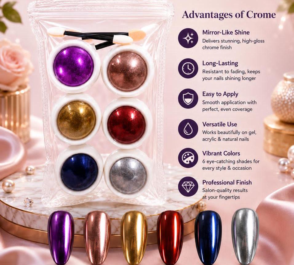 New 6pc Metallic Chrome Set