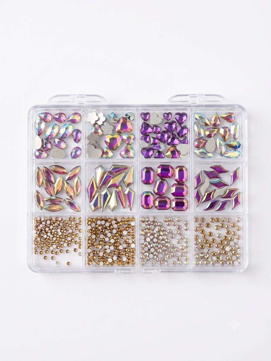 Rhinestone/ Stone Box 12 Grid Multiple Shape & Size
