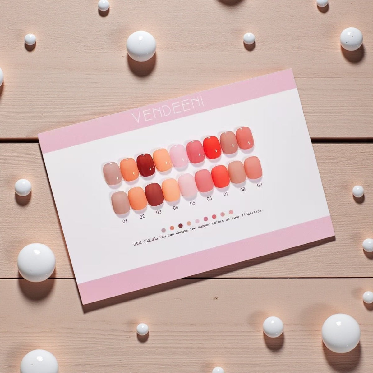 Vendeeni 9pc Solid Gel Polish Set with Shade Card (A)
