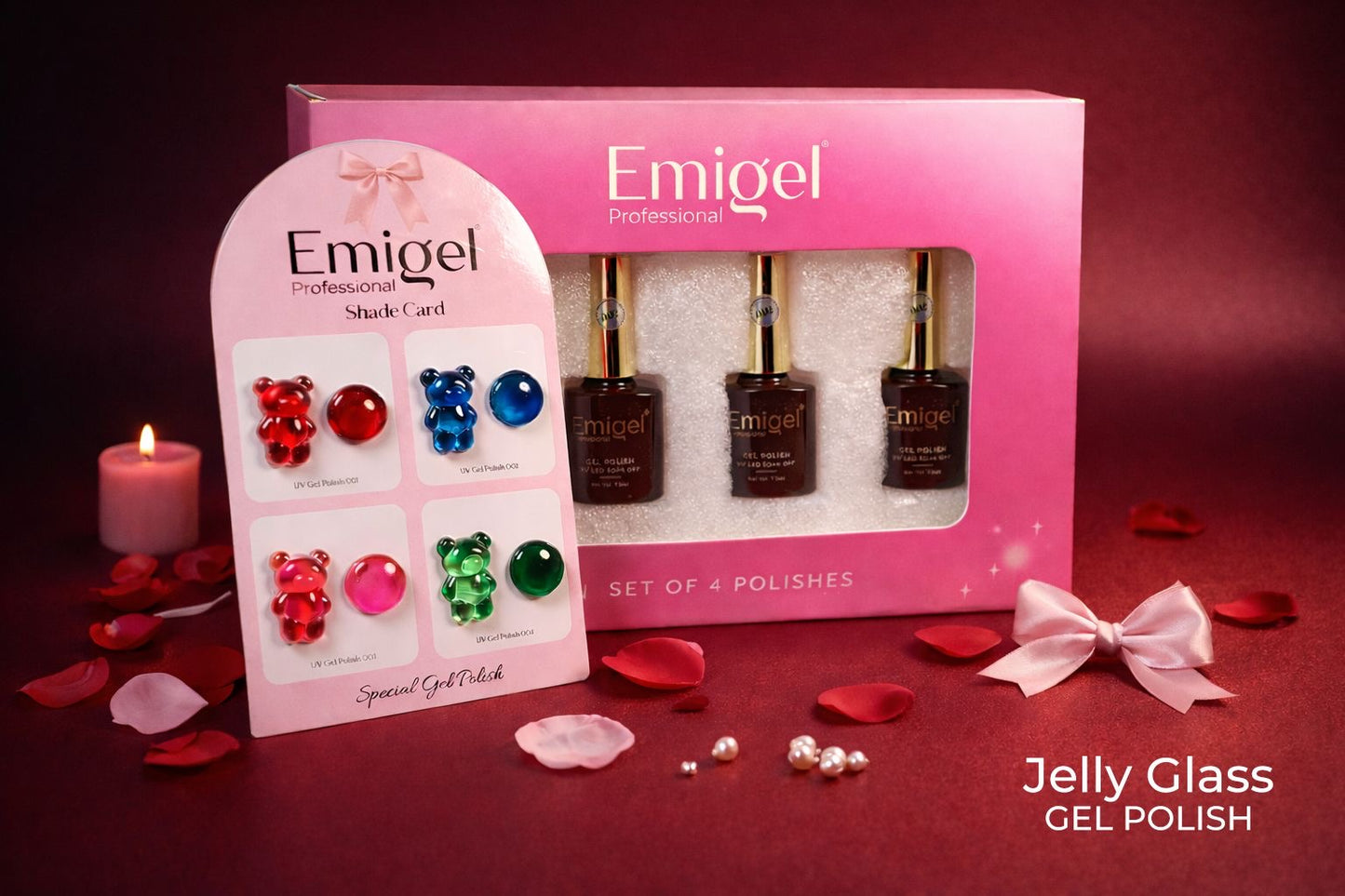 Emigel Jelly Gel Polish Set of 4 (7.5ml Each) with Shade Card