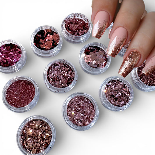 Rose Gold Mylar & Glitter Pack of 12