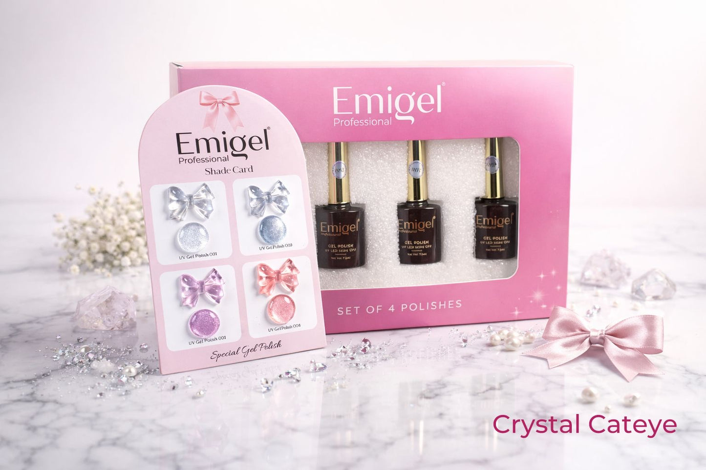 Emigel Cat Eye Gel Polish Set of 4 (7.5ml Each) with Shade Card A