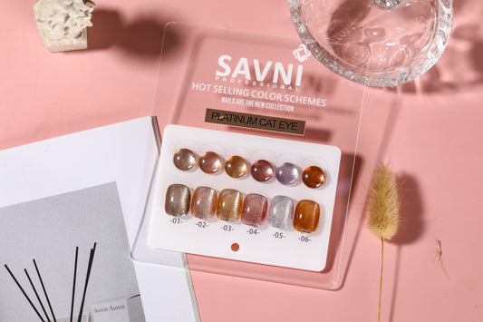 Savni 6pc Gel Polish Set- Platinum Cat Eye 10ML Each With Shade Card