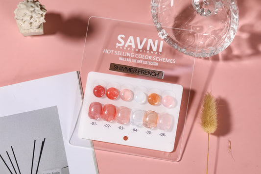 Savni 6pc Gel Polish Set- Shimmer French 10ML Each With Shade Card