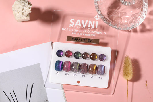 Savni 6pc Gel Polish Set- Mars Cat Eye 10ML Each With Shade Card
