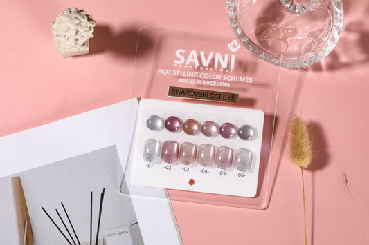 Savni 6pc Gel Polish Set- Swarovski Cat Eye 10ML Each With Shade Card