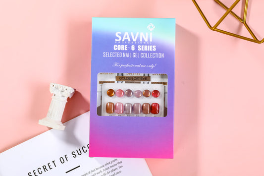 Savni 6pc Gel Polish Set- Golden Cat Eye 10ML Each With Shade Card