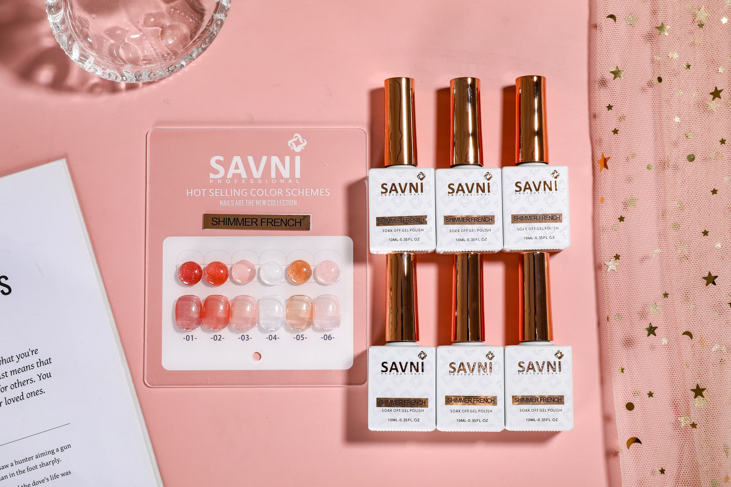 Savni 6pc Gel Polish Set- Shimmer French 10ML Each With Shade Card