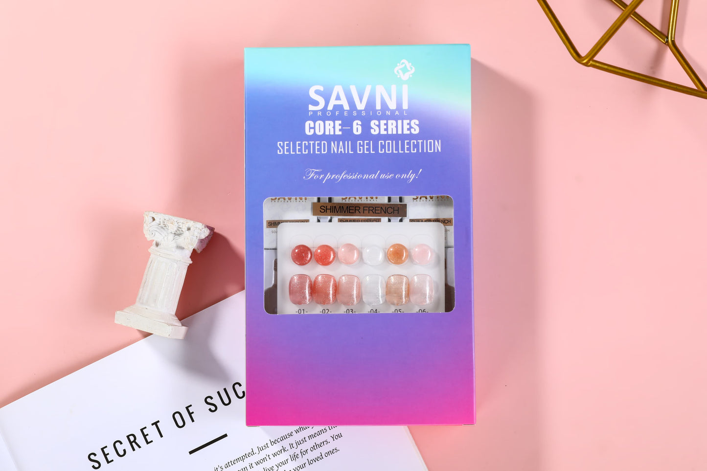 Savni 6pc Gel Polish Set- Shimmer French 10ML Each With Shade Card