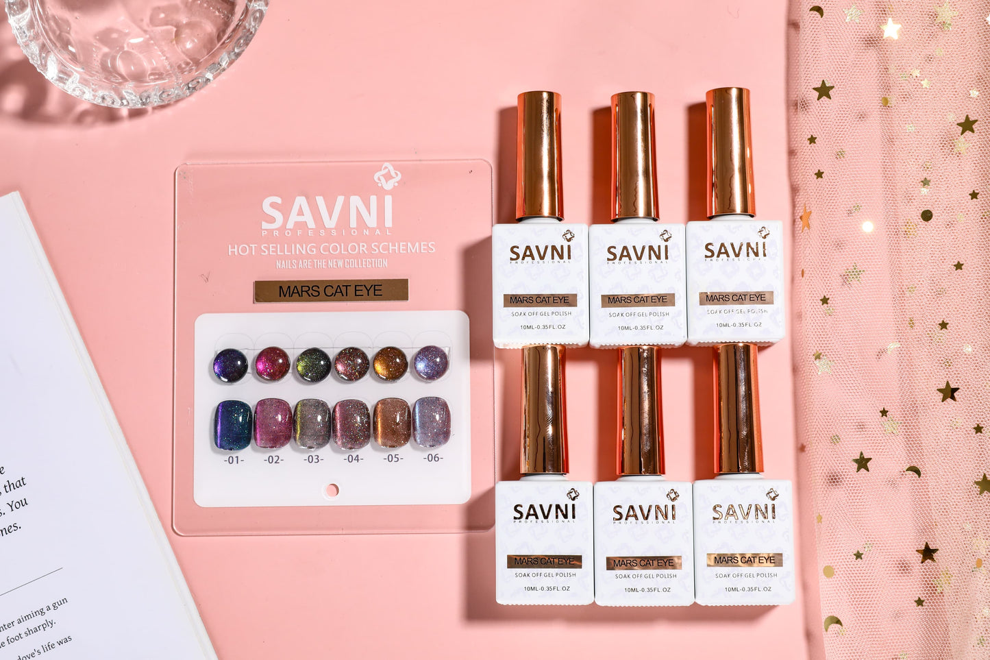 Savni 6pc Gel Polish Set- Mars Cat Eye 10ML Each With Shade Card
