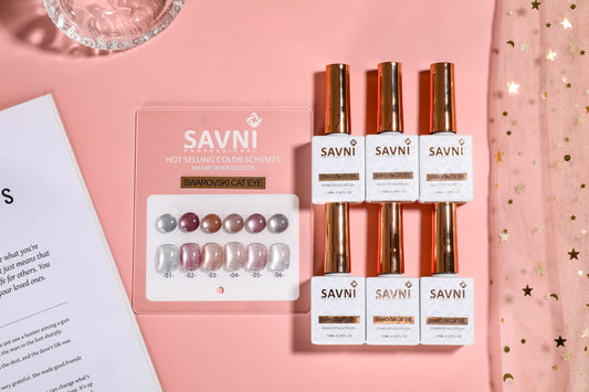 Savni 6pc Gel Polish Set- Swarovski Cat Eye 10ML Each With Shade Card