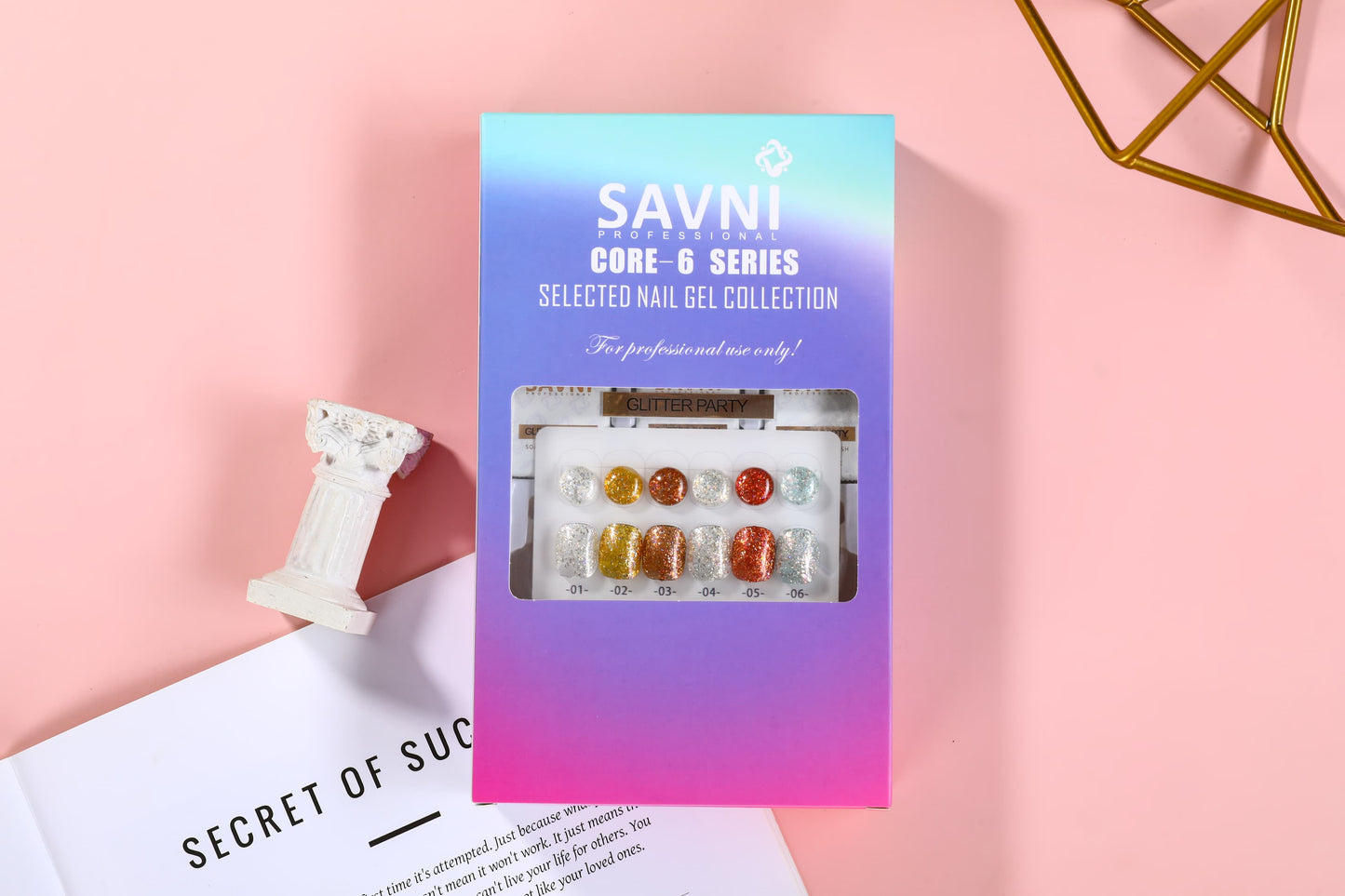 Savni 6pc Gel Polish Set- Glitter Party 10ML Each With Shade Card