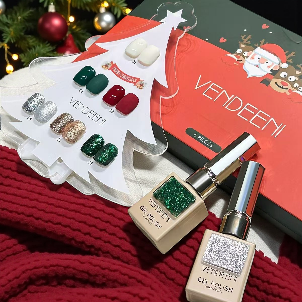 Vendeeni Christmas Special 6pc Gel Polish Set with Shade Card