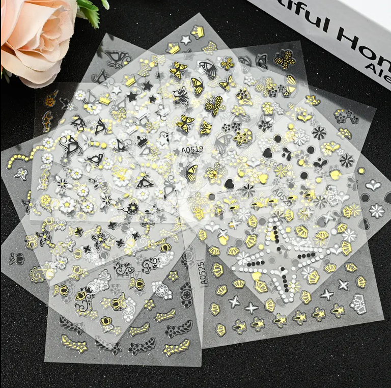 30pcs 3D Sticker - Black & Golden