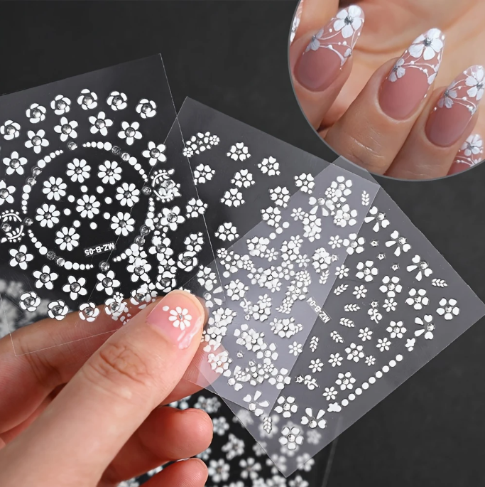 30pcs 3D Sticker - White Floral