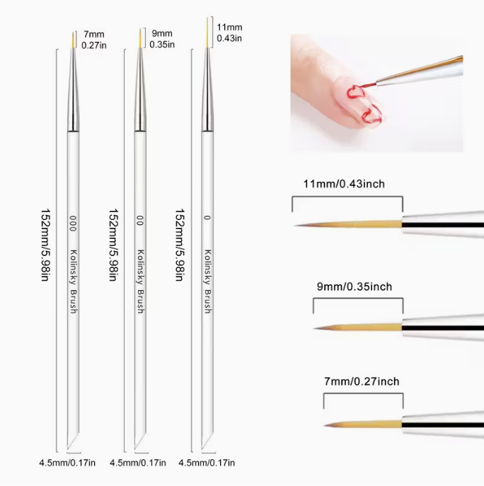 Kolinsky Nail Art Liner Brush 3pc Set