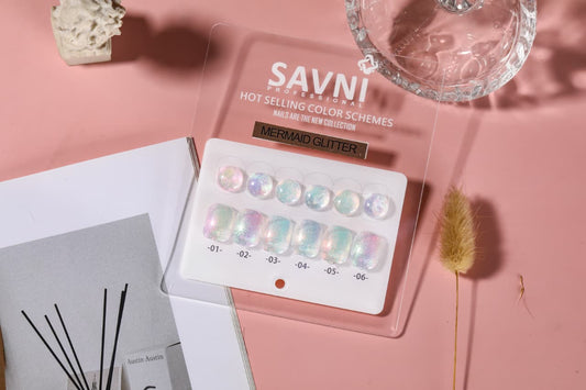 Savni 6pc Gel Polish Set- Mermaid Glitter 10ML Each With Shade Card