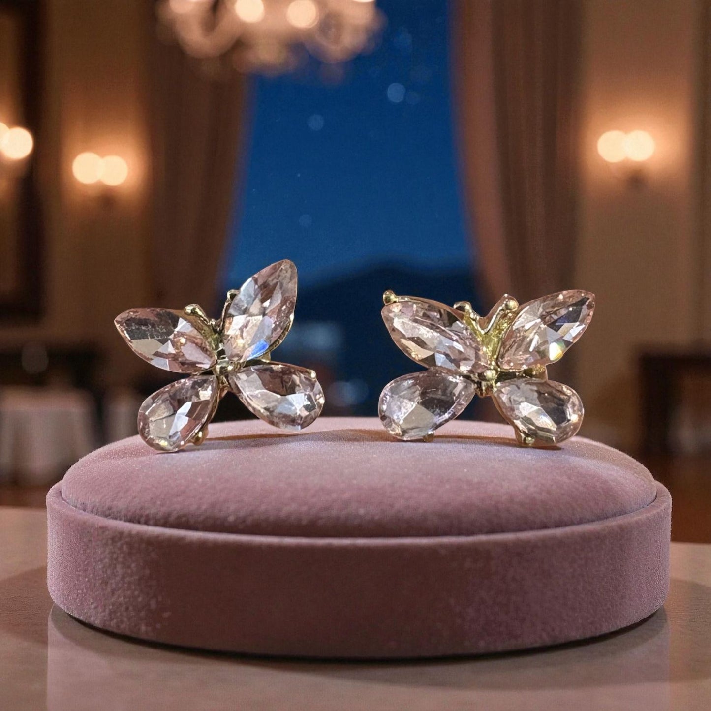 Crystal Butterfly Charm Pair (Pink)