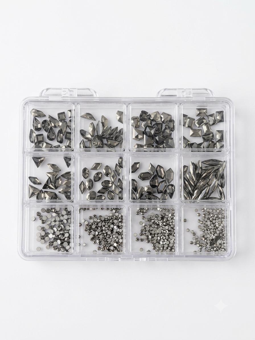 Rhinestone/ Stone Box 12 Grid Multiple Shape & Size