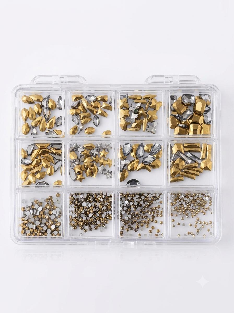 Rhinestone/ Stone Box 12 Grid Multiple Shape & Size